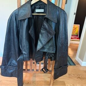 Nour Hammour chic cropped leather jacket